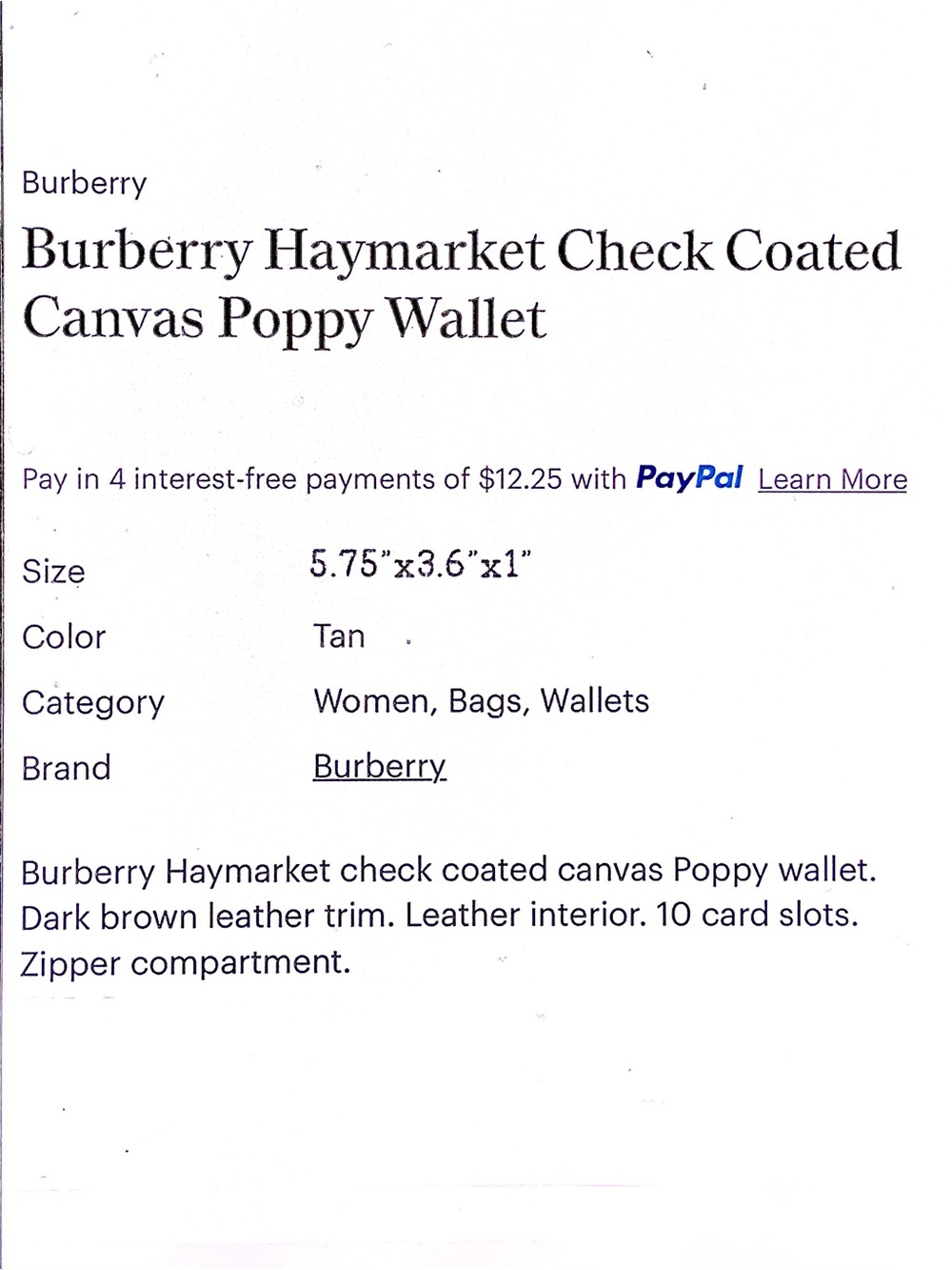 BURBERRY Haymarket Check Coated Canvas Leather Poppy Wallet - Picture 11 of 14